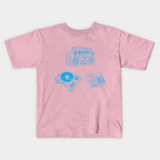 Boombox, Beat Maker, Turntable (Button Blue Lines) Analog / Music Kids T-Shirt